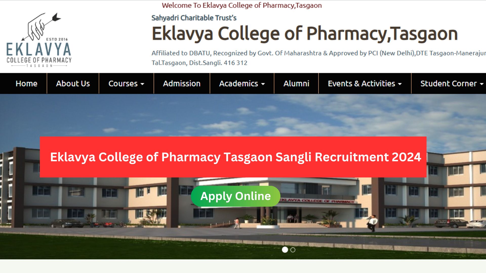 Eklavya College of Pharmacy Tasgaon Sangli Recruitment 2024