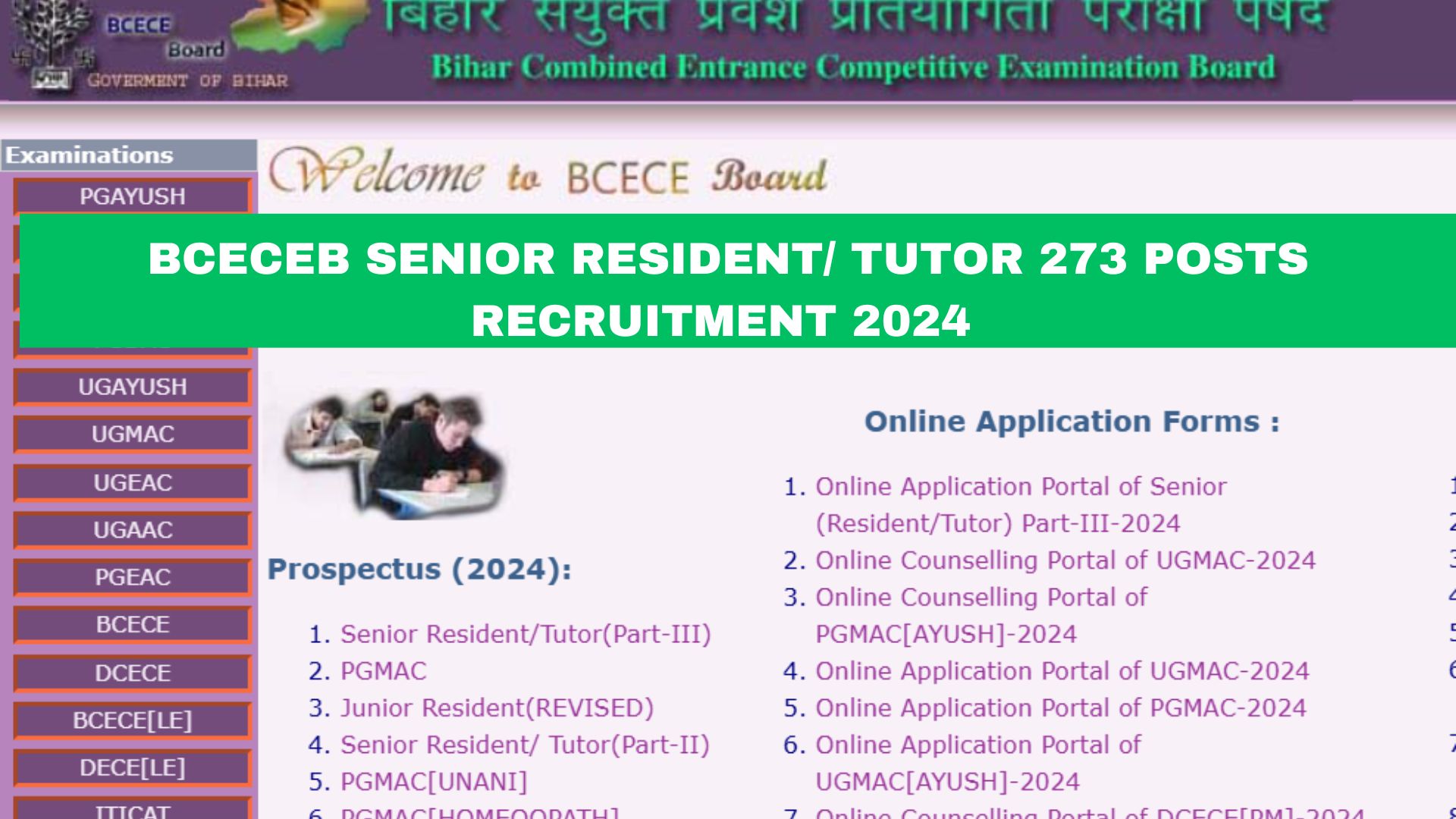 BCECEB Senior Resident/ Tutor 273 Posts Recruitment 2024