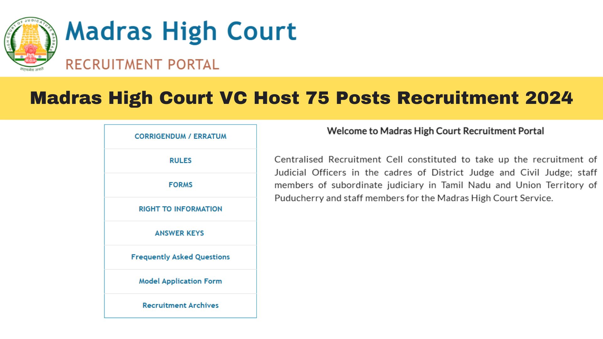 Madras High Court VC Host 75 Posts Recruitment 2024