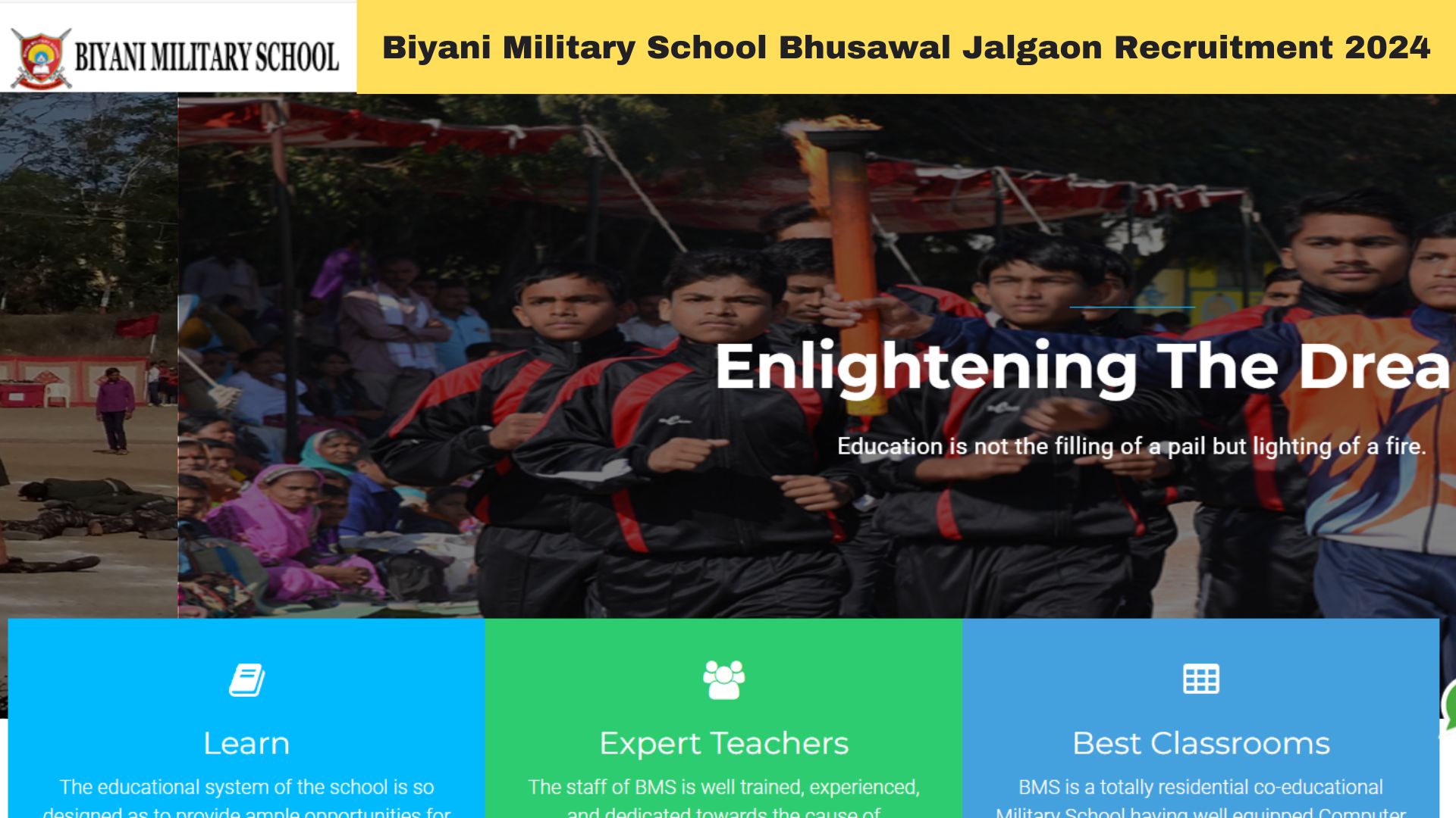 Biyani Military School Bhusawal Jalgaon Recruitment 2024