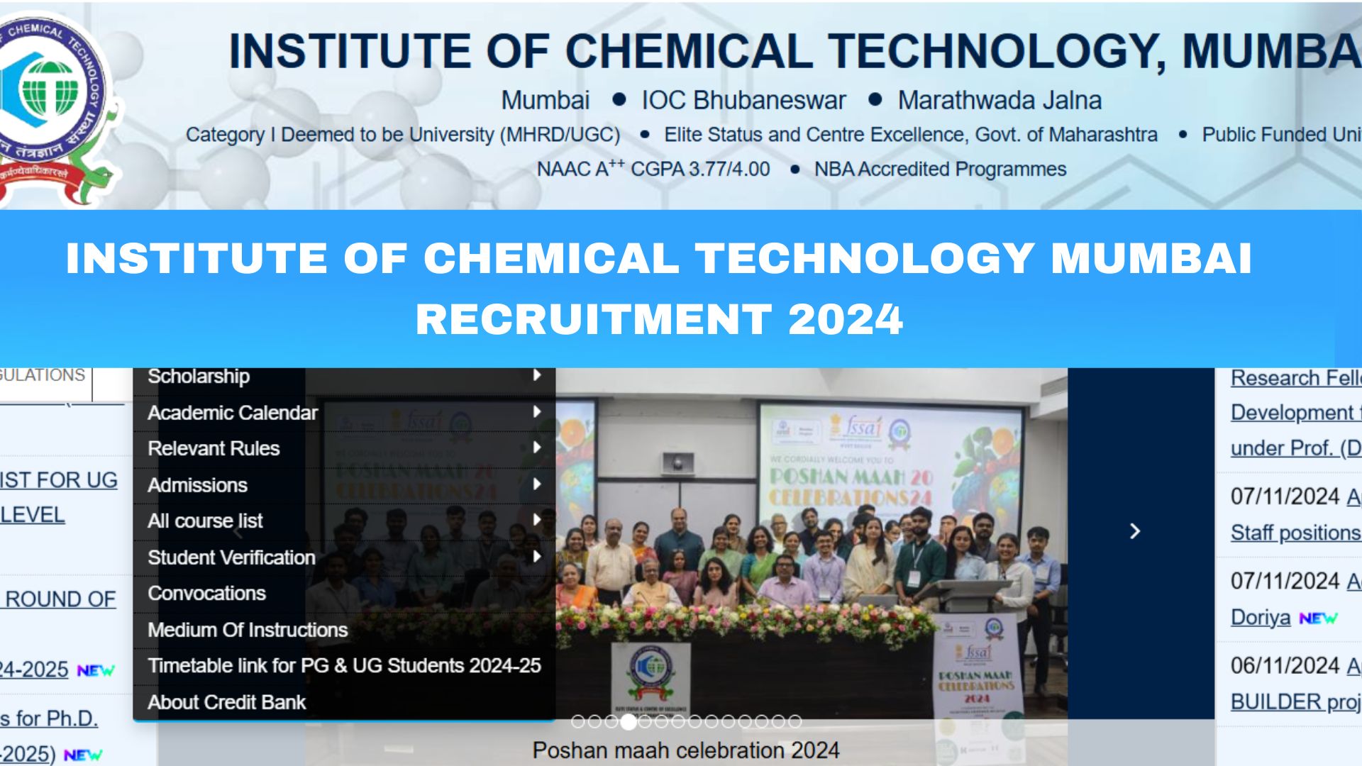 Institute of Chemical Technology Mumbai Recruitment 2024