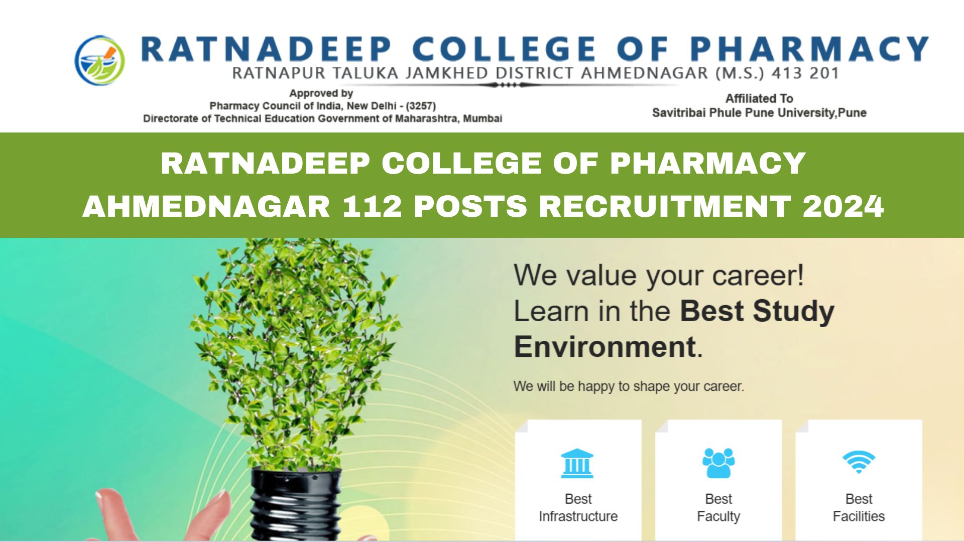 Ratnadeep College of Pharmacy Ahmednagar 112 Posts Recruitment 2024