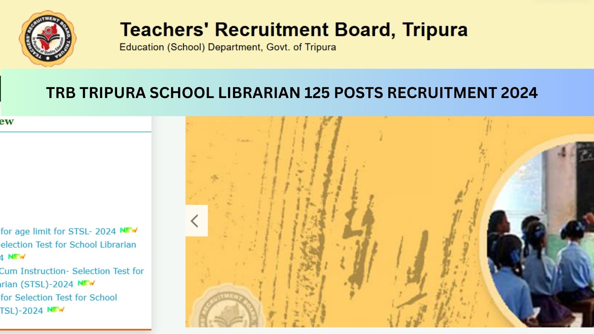 TRB Tripura School Librarian 125 Posts Recruitment 2024